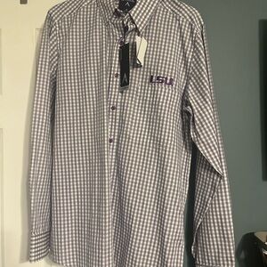 LSU Antigua Purple and White Checkered Men's Shirt